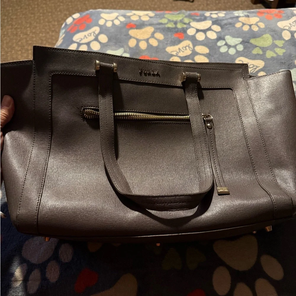 Furla grey Leather tote Bag